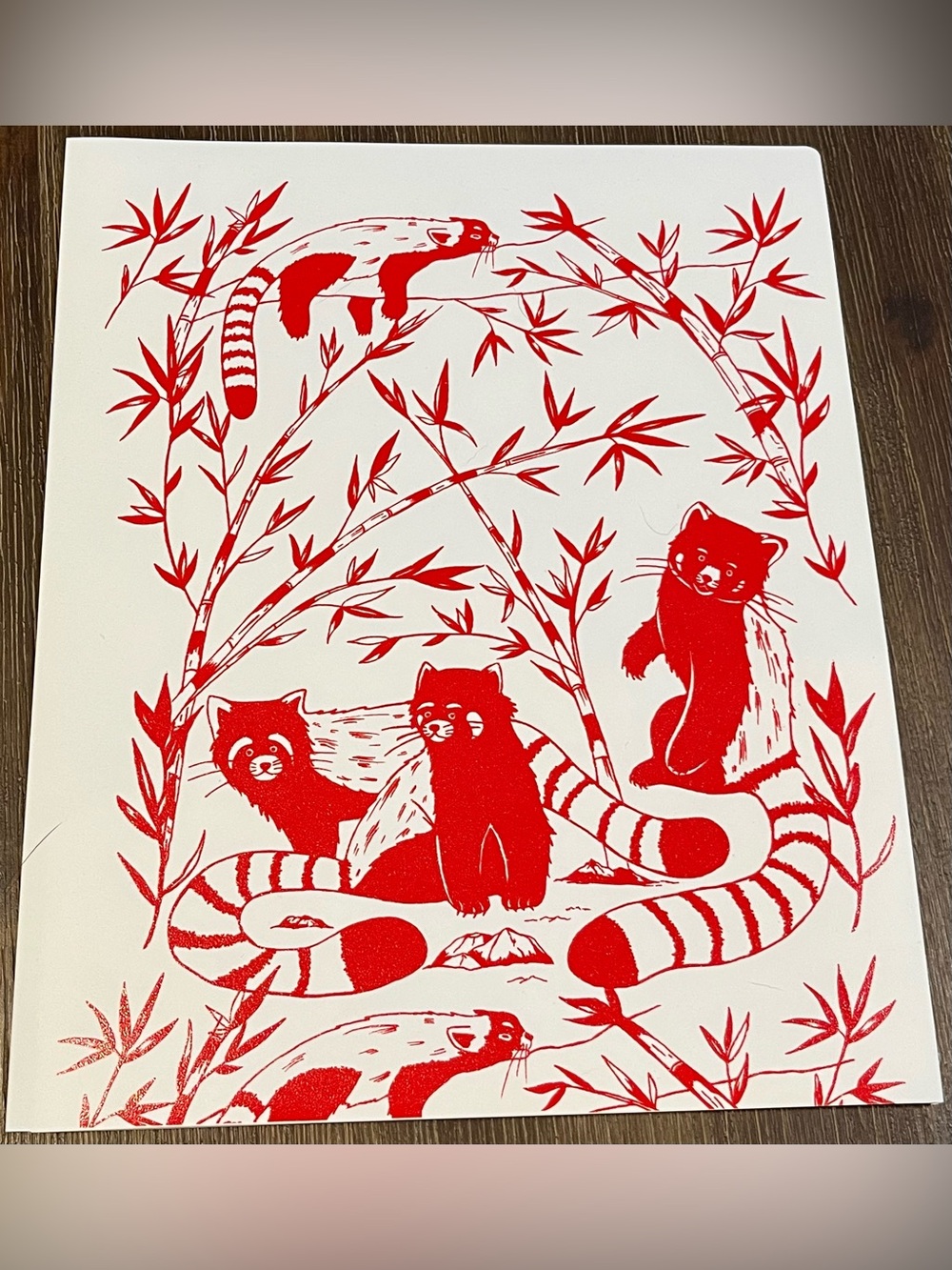 Red and White Red Panda Illustration Print Folder